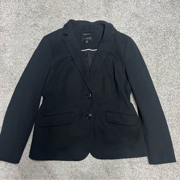 Talbots Blazer Womens Size 8 Black Aberdeen Jacket Double Button Knit Stretch - Picture 1 of 7